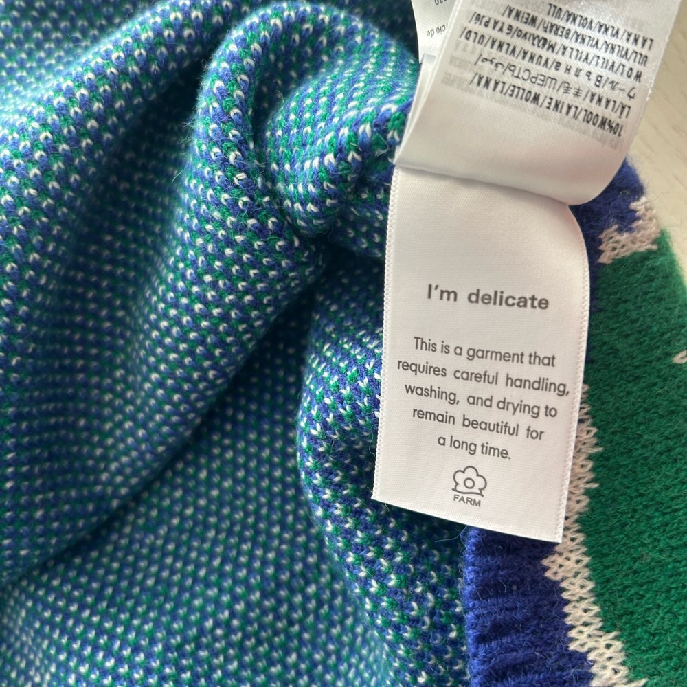 Farm Rio Knit Sweater Dress Balloon sleeves Size Large Floral Multi Color Blue - Picture 11 of 12